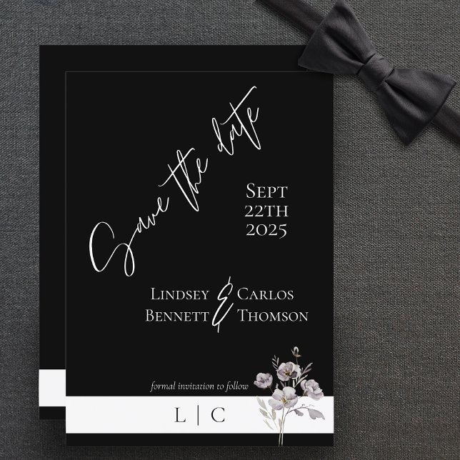 Save The Date Élégant monogramme minimaliste calligraphie noire (Créateur téléchargé)
