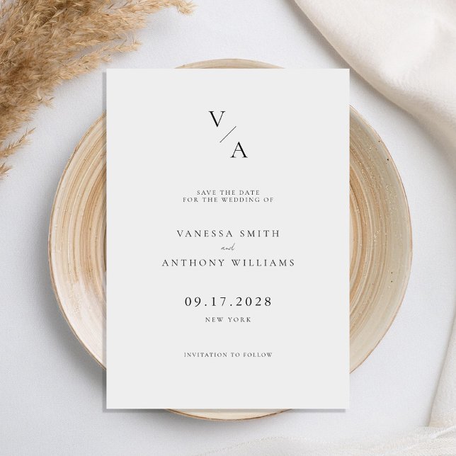 Save The Date Élégant Monogramme moderne Mariage noir et blanc (Créateur téléchargé)