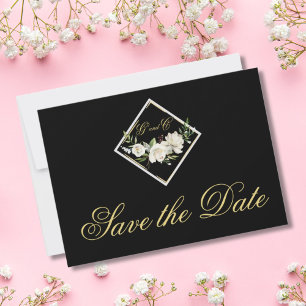 Save The Date Élégant Monogramme noir or Enregistrer la date