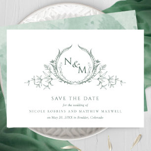 Save The Date Élégant monogramme vert d'aquarelle