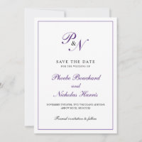 Élégant Monogramme violet Mariage officiel