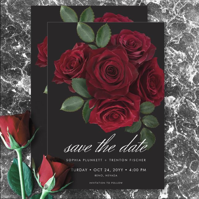 Save The Date Élégant Moody Blood Red Roses Floral Mariage (Elegant Moody Blood Red Roses Floral Wedding Save The Date)