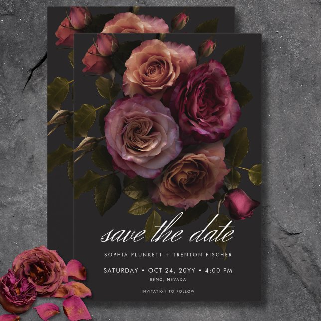 Save The Date Elégant Moody Muted Rust & Burgundy Floral Mariage (Elegant Moody Muted Rust & Burgundy Floral Wedding Save The Date)
