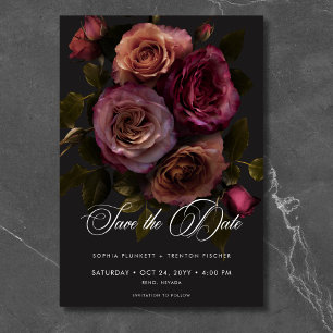 Save The Date Elégant Moody Muted Rust & Burgundy Floral Mariage