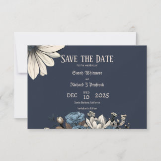 Save The Date Elégant Moody Navy Blue Floral