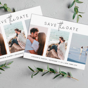 Save The Date Élégant Multi Black White Texte Photo Enregistrer