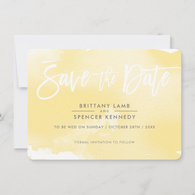 SAVE THE DATE elegant muted yellow watercolor (Front)