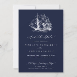 Save The Date Elégant navire nautique Mariage bleu marine