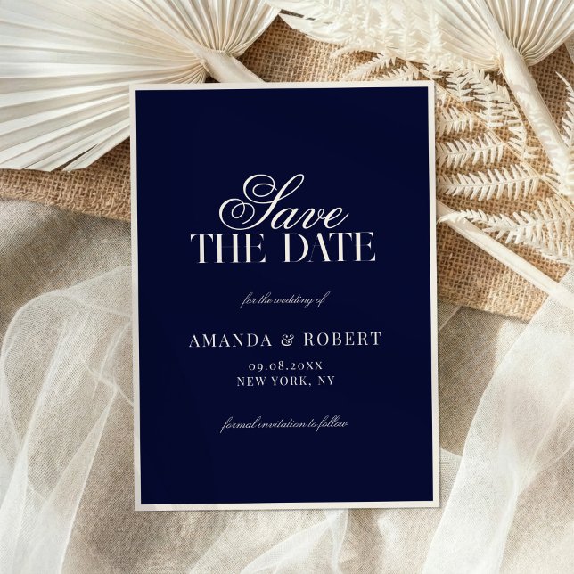 Save The Date Elegant Navy Blue Old Money Wedding (Créateur téléchargé)