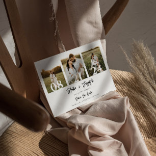 Save The Date Elégant noir & blanc moderne Trois photos Mariage