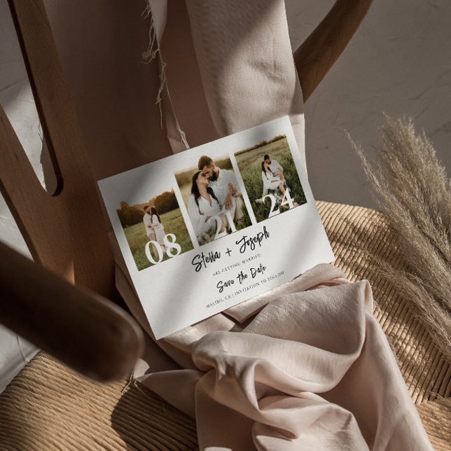 Save The Date Elégant noir & blanc moderne Trois photos Mariage (Créateur téléchargé)