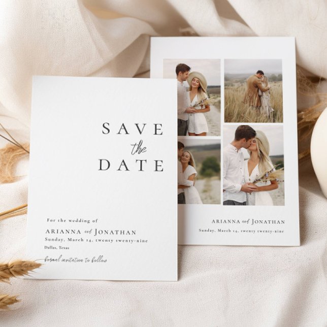 Save The Date Élégant noir blanc photo Mariage Collage (Créateur téléchargé)