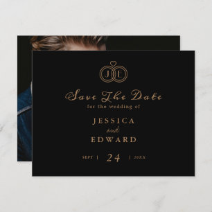 Save The Date Élégant noir de luxe bague Monogramme photo