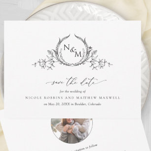 Save The Date Élégant noir et blanc Monogramme photo Mariage