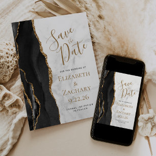 Save The Date Élégant noir marbre d'agate d'or noir Enregistrer 