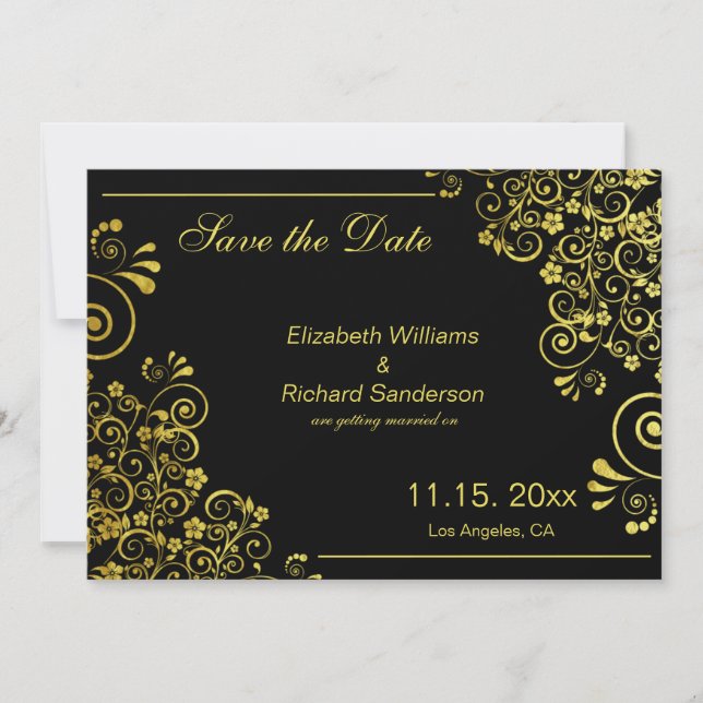 Save The Date Élégant noir or Mariage à retenir la date (Devant)
