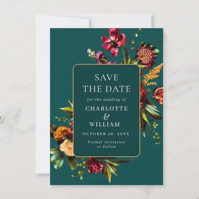 Save The Date Élégant Nouveau Jardin Fleurs Mariage (Devant)
