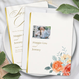 Save The Date Elégant or Blush Floral Script Mariage Photo