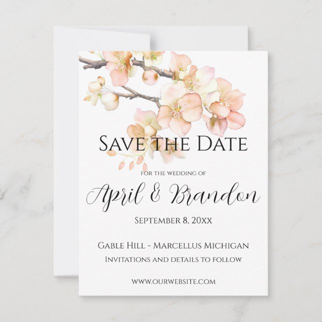 Save The Date Élégant Orange fleurs florales élégant script (Devant)