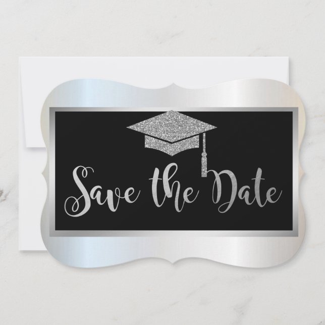 Save The Date Élégant paillettes argentées pour Graduation Save  (Devant)