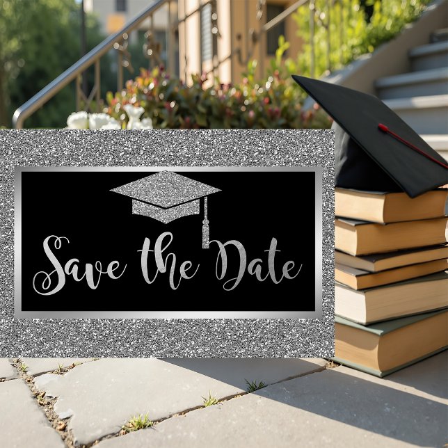 Save The Date Élégant paillettes argentées pour Graduation Save  (Créateur téléchargé)