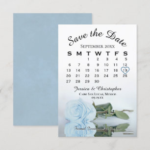 Save The Date Élégant Pale Dusty Blue Rose Calendrier Mariage