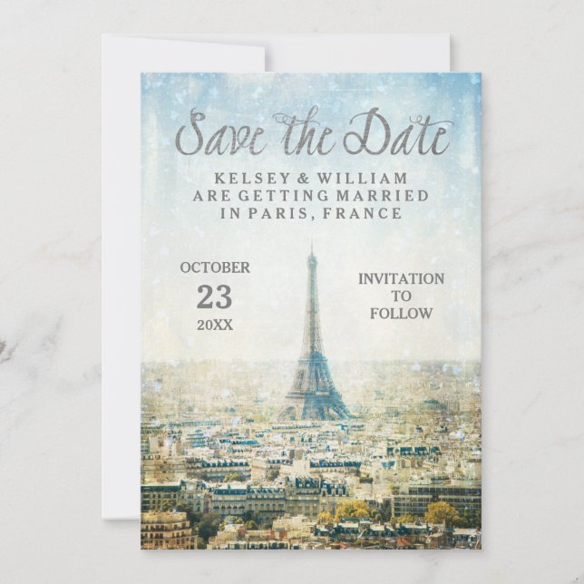 Save The Date Elégant Paris View Tour Eiffel Enregistrer la date (Devant)