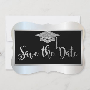 Save The Date Élégant Parties scintillant Argent Graduation Enre
