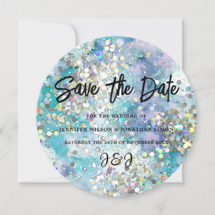 Save The Date Élégant Parties scintillant brillante Bleu Turquoi