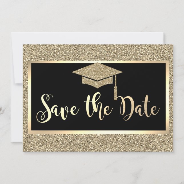 Save The Date Élégant Parties scintillant Or Graduation Enregist (Devant)