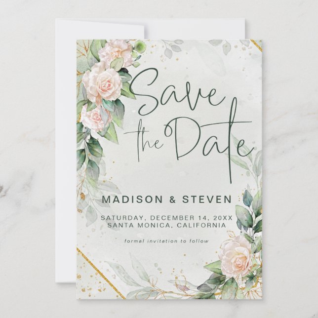 Save The Date Élégant Parties scintillant rose or Roses Mariage  (Devant)