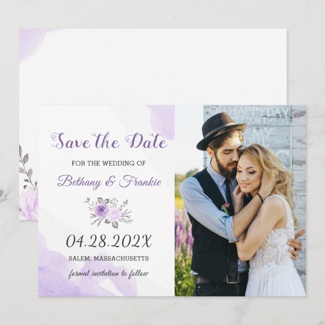 Save The Date Élégant Pastel Purple Floral Enregistrer La Date P (Devant / Derrière)