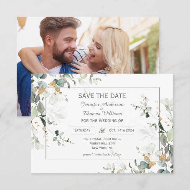 Save The Date Élégant paysage botanique d'Eucalyptus (Devant / Derrière)