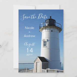 Save The Date Élégant phare bleu côtier
