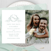 Élégant Photo Pale Green Monogram Mariage