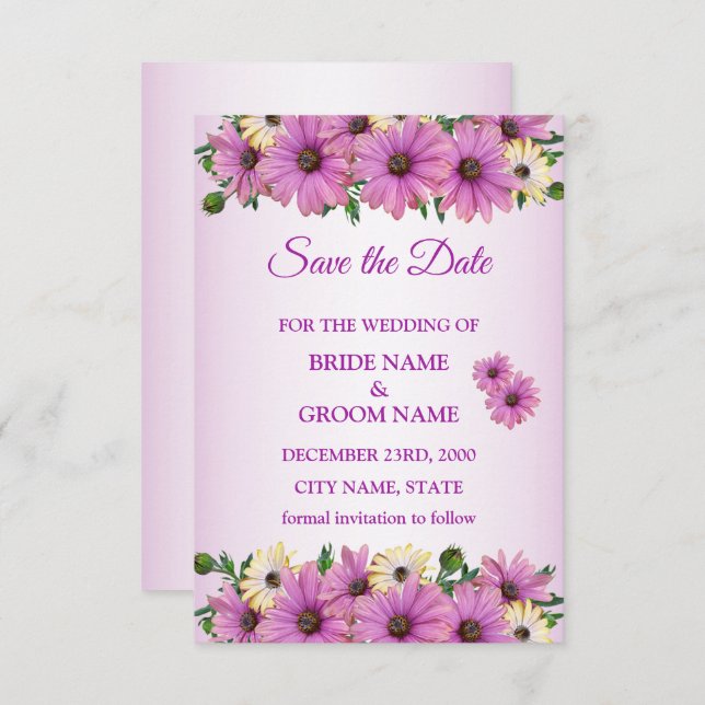 Save The Date ًElegant Pink Yellow Floral Rustic (Devant / Derrière)