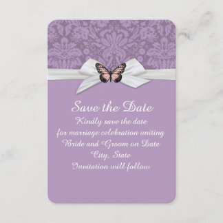 Save The Date Elegant Purple Tudor Damask Enregistrer la date