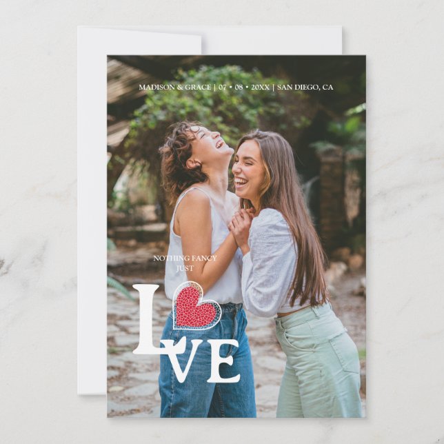 Save The Date Elegant Red Heart Photo Fancy Love Quote Wedding (Devant)