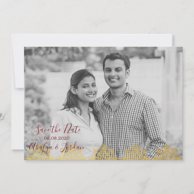 Save The Date Elegant Red n Gold Ganesha & Mehndi Enregistrer la (Devant)