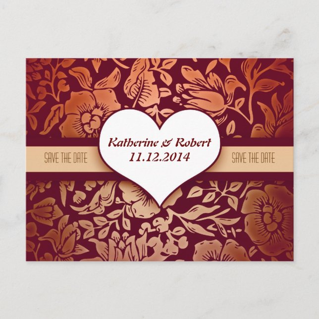 save the date elegant red vintage postcards (Front)