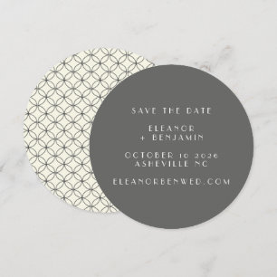 Save The Date Elégant Retro Black White Line Art Mariage Round