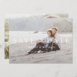 Save The Date Élégant revêtement blanc moderne 2 Mariage photo