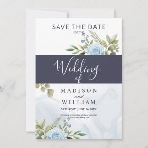 Save The Date Élégant Rose bleu