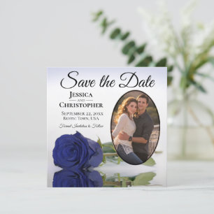 Save The Date Élégant Rose bleu marine Oval Photo Mariage