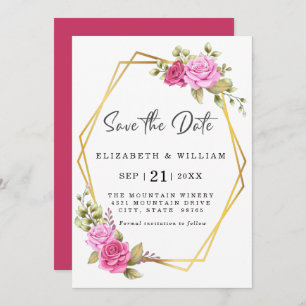 Save The Date Élégant rose Blush Floral Or géométrique