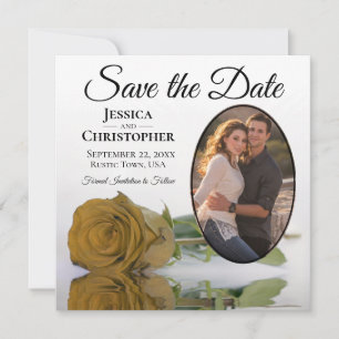 Save The Date Elégant Rose d'or sur White Oval Photo Mariage