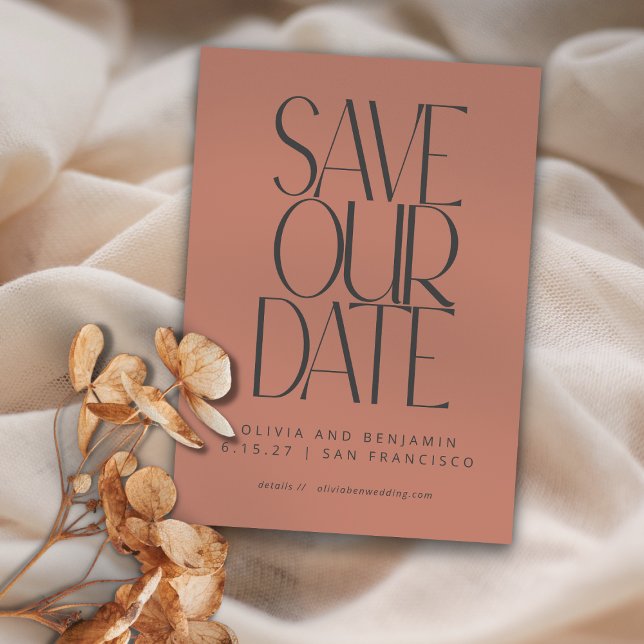 Save The Date Élégant Rose en terre cuite simple moderne photo t (Créateur téléchargé)