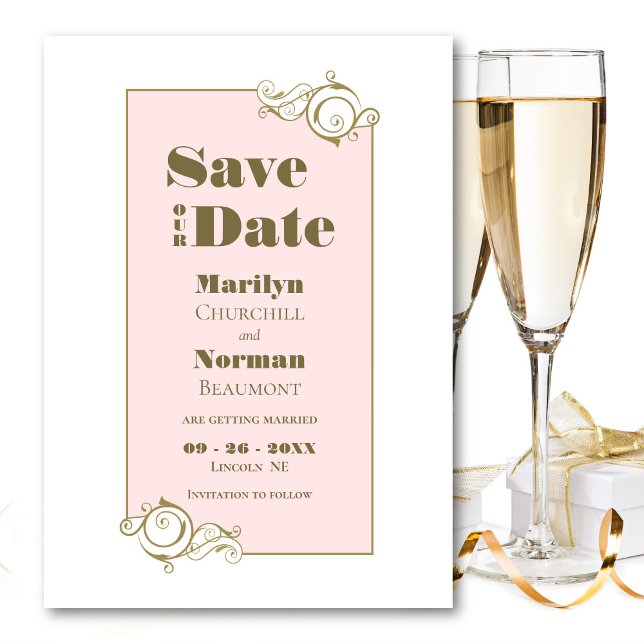 Save The Date Élégant rose et or Mariage simple (Créateur téléchargé)