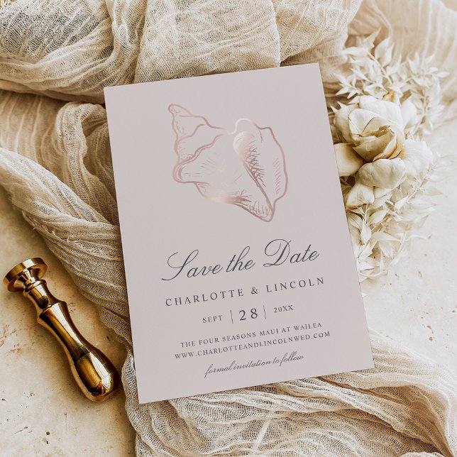 Save The Date Élégant Rose Gold Conch Mariage Shell (Créateur téléchargé)