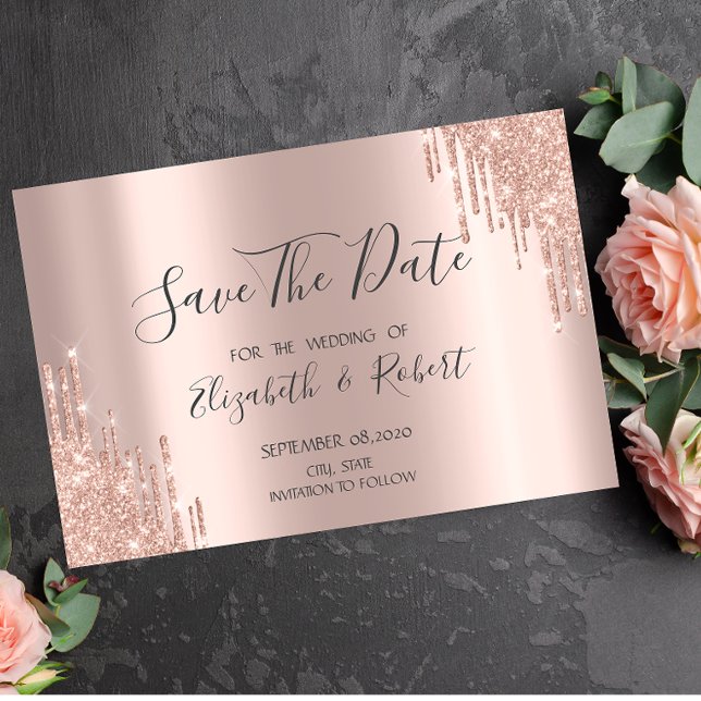Save The Date Élégant Rose Gold Parties scintillant Drives Enreg (Créateur téléchargé)